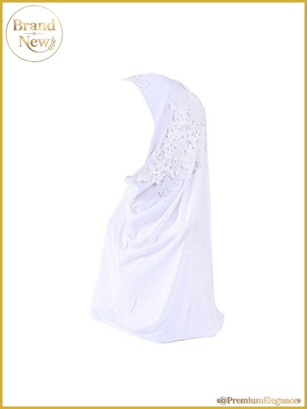 Women's One Piece Hijab with Lace Applique and Rhinestones - Soft Polyester